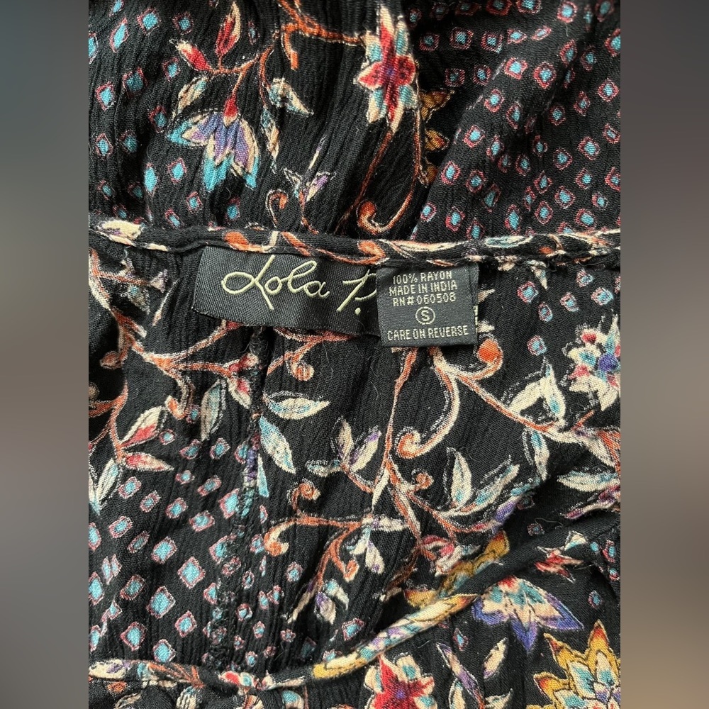Anthropologie Lola P. Women Floral Mini Short Sleeve Dress Small Brown Boho - Picture 8 of 9